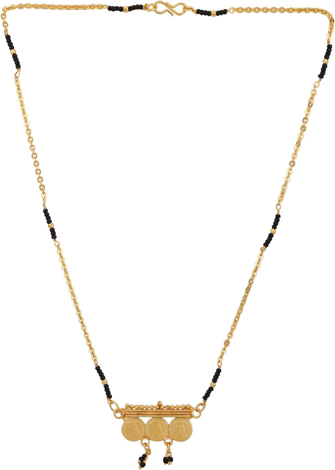 EfulgenzJewel Pari Mangalsutra Indian Jewelry Traditional Gold Plated Coin Pendant Long Black Beaded Chain Necklace