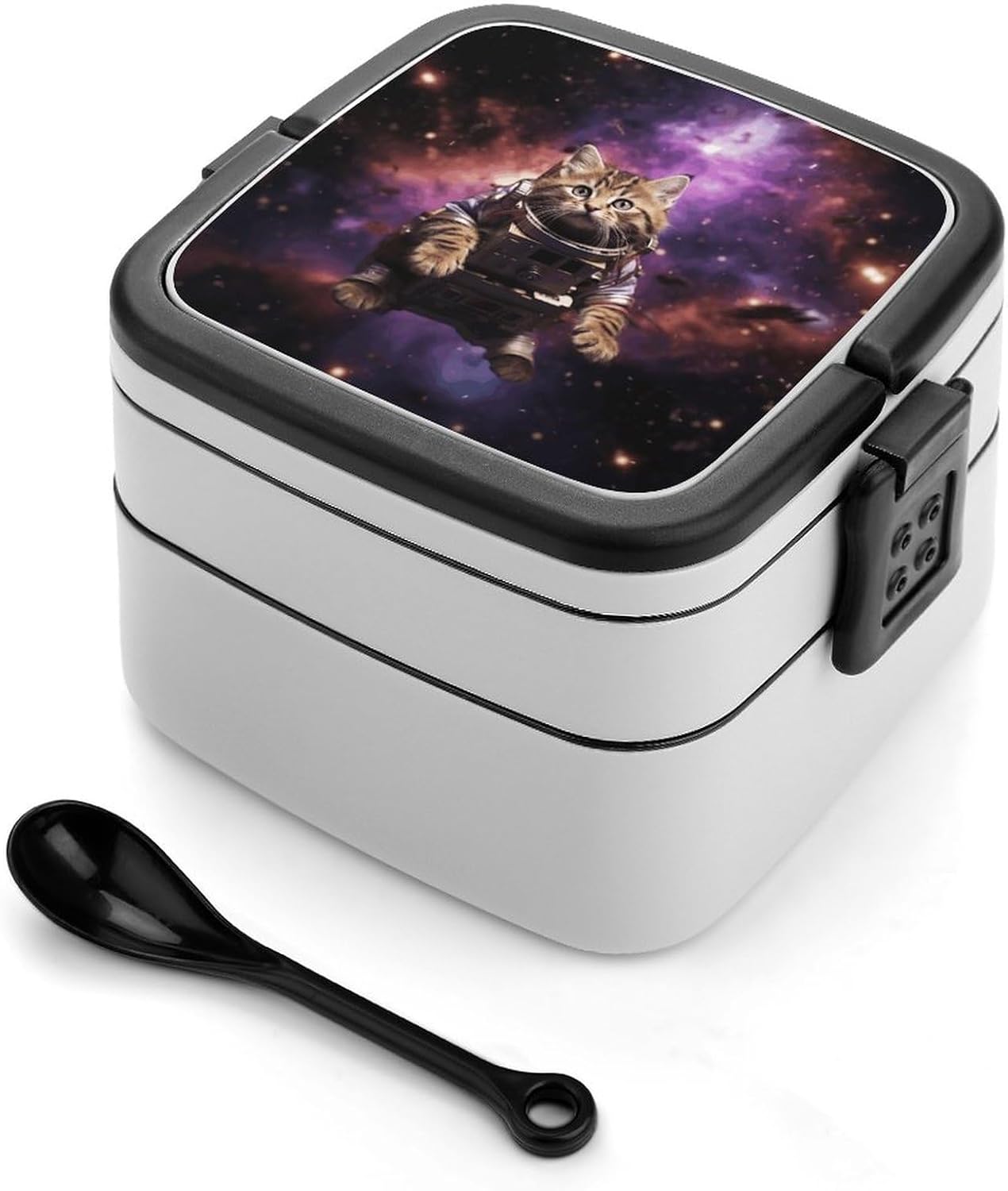Adults Lunch Box Adult Bento Box Stackable Bento Box BPA-Free A Cat in Outer Space Lunch Box Food Container Ideal for Meal Prep, Work, And On The Go
