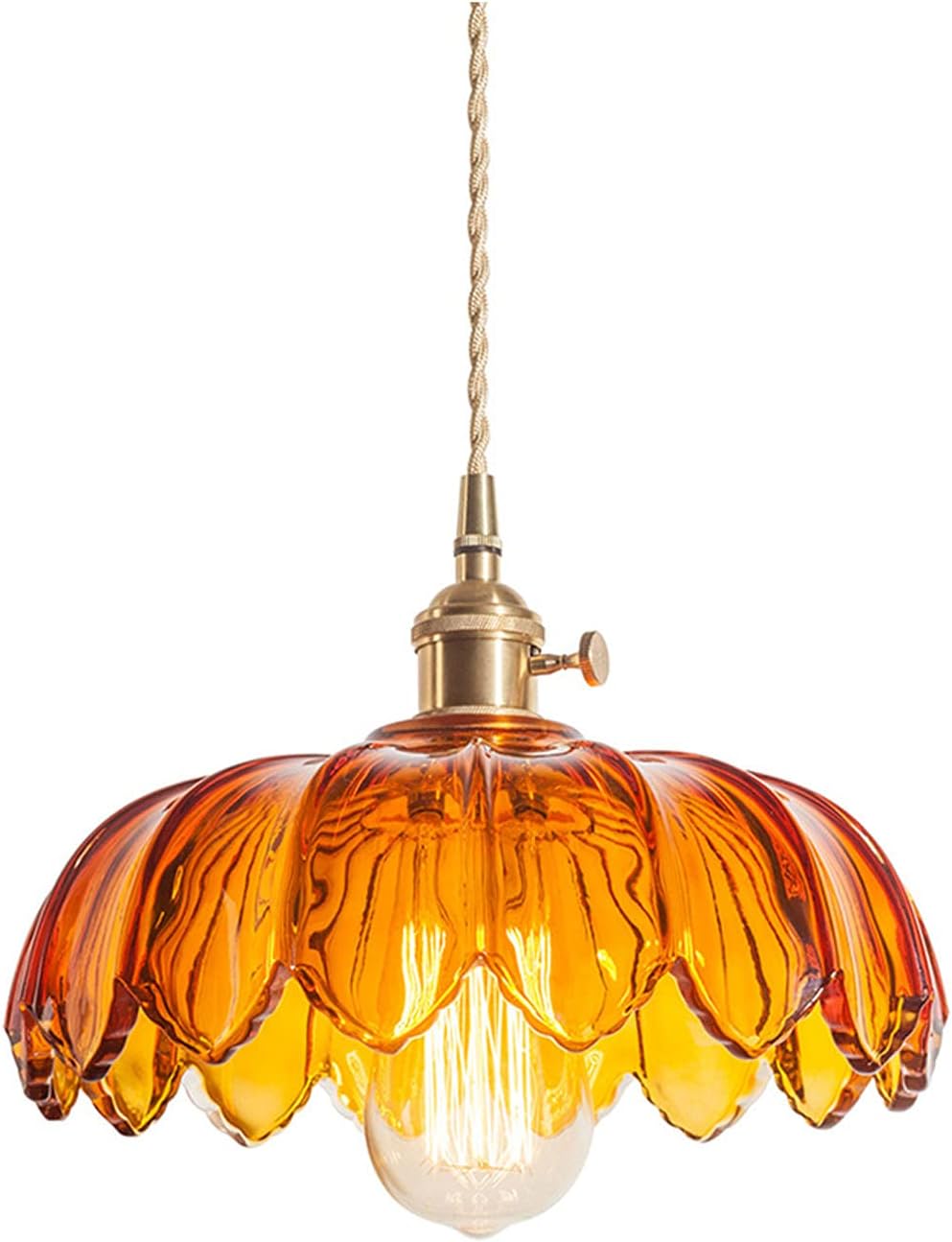 Industrial Vintage Pendant Lighting Fixture Glass Lotus Lamp Shade Farmhouse Pendant Light Chandelier E27 Brass Finish Ceiling Hanging Lamp (Orange)