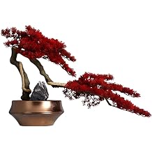 Artificial Tree Bonsai Creative Red Leaf Tree Bonsai Golden Flowerpot Stone Landscaping Living Room Office Study Decoration Fake Plants House Plant