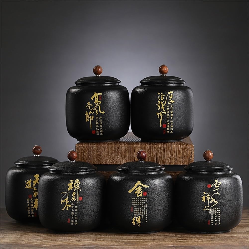 Lata De Té Tarro de cerámica for Almacenamiento té a Granel, Lata sellada, Negra, Lubao, hogar, Cocina, Tarro Alimentos, contenedor(D)