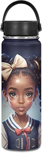 ZOUTAIRONG Magic Black - Botella de agua térmica con asa para niñas negras con asa, botella de agua reutilizable de 20 onzas, botella de agua