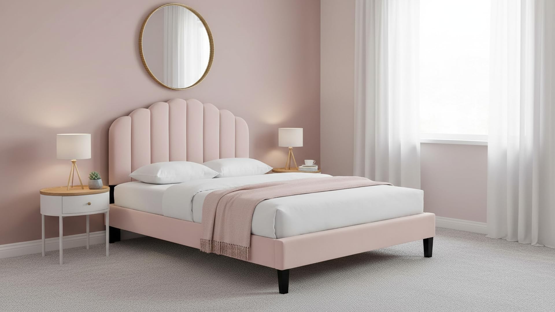HITHOS Solid Wood Single Size Bed Without Storage for Bedroom Living Room Home Modern Upholstered Headboard Single Bed for Furniture (Pink) 3 Year Warranty-image-15