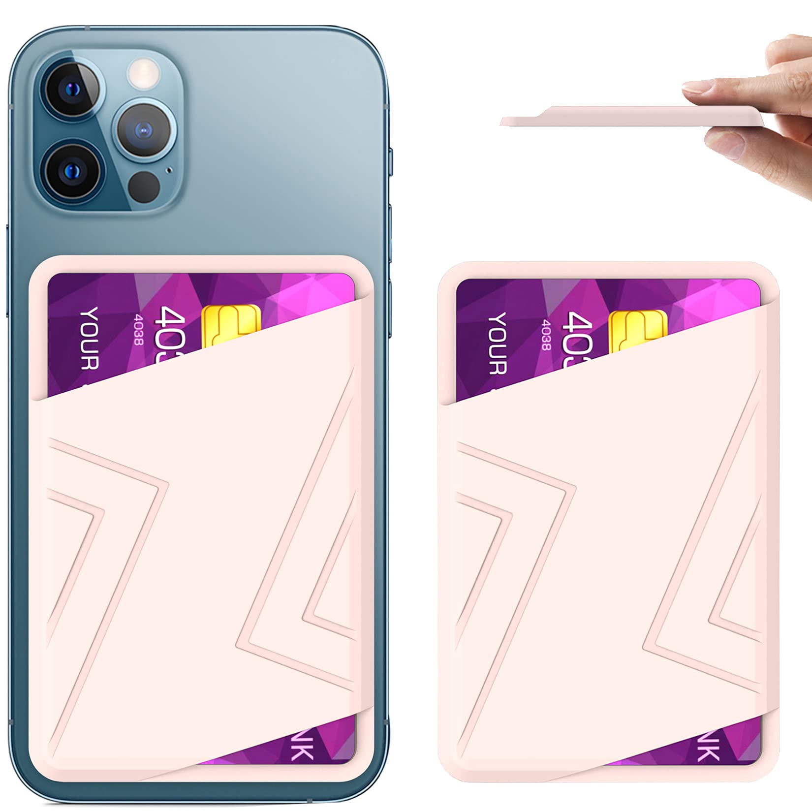 BIAJIYA Phone Card Holder Silicone Wallet Stick-on ID Credit Card Pocket for Smartphones (C-Pink)