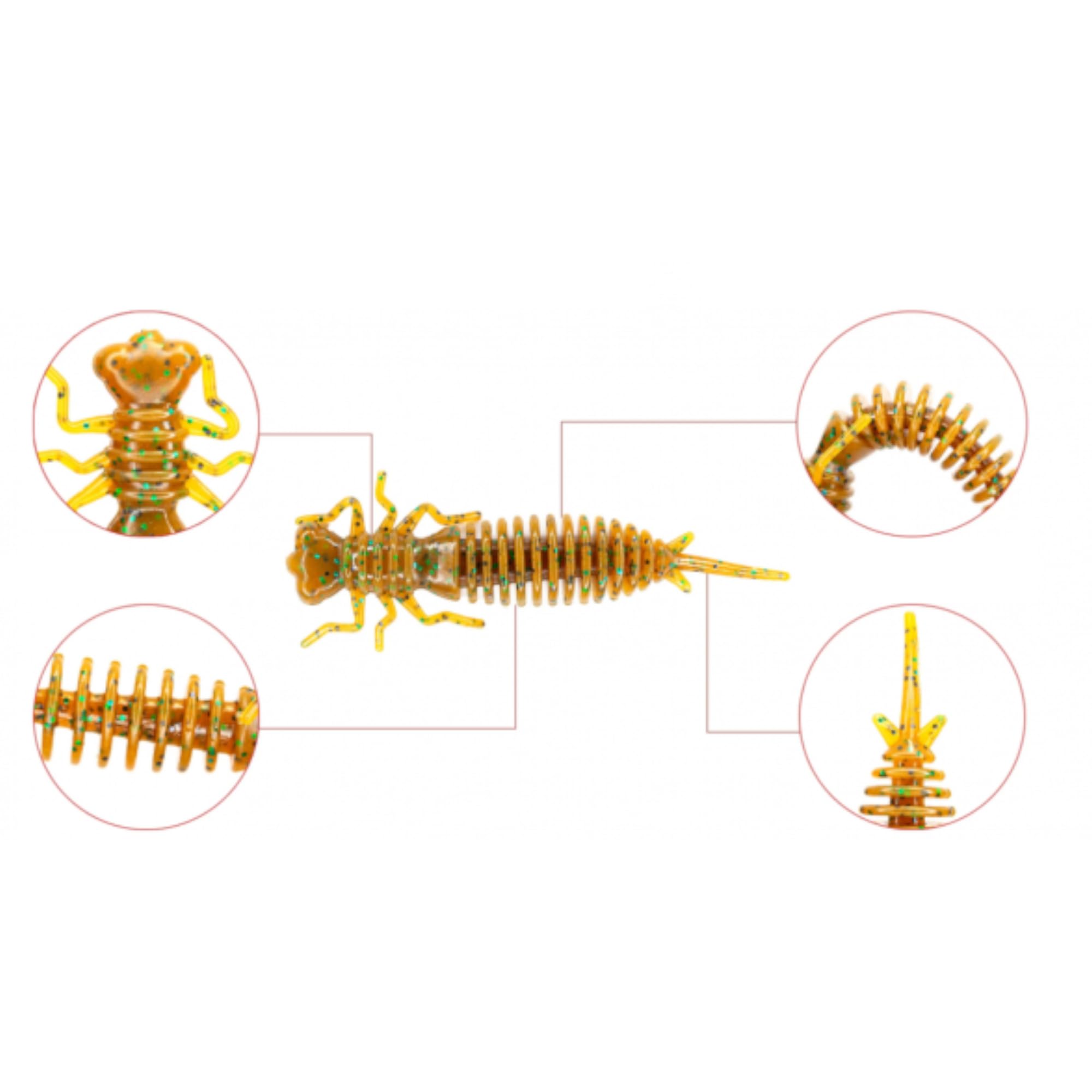 Larva Set di esche da pesca in gomma, 5 pezzi x 50 mm, esche in gomma per trote, luccio e luccioperca, pesce gatto e pesce persico – set da pesca per acqua dolce e salata