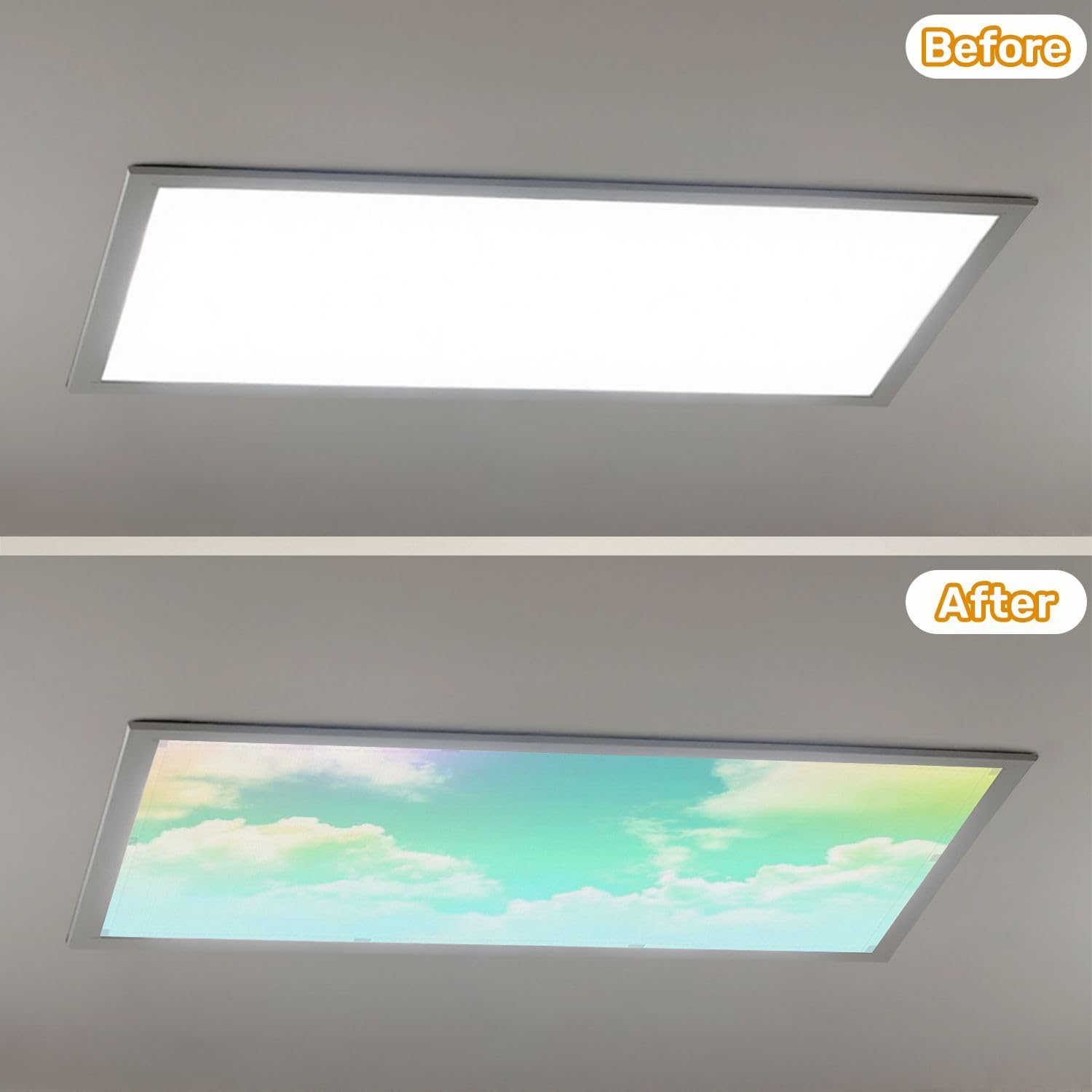 Fluorescent Light Covers for Ceiling Lights Fantasy Cloudy Sky Pastel Color Easy to Install Magnetic Light Filter for Classroom Office Hospitals School Home Decor