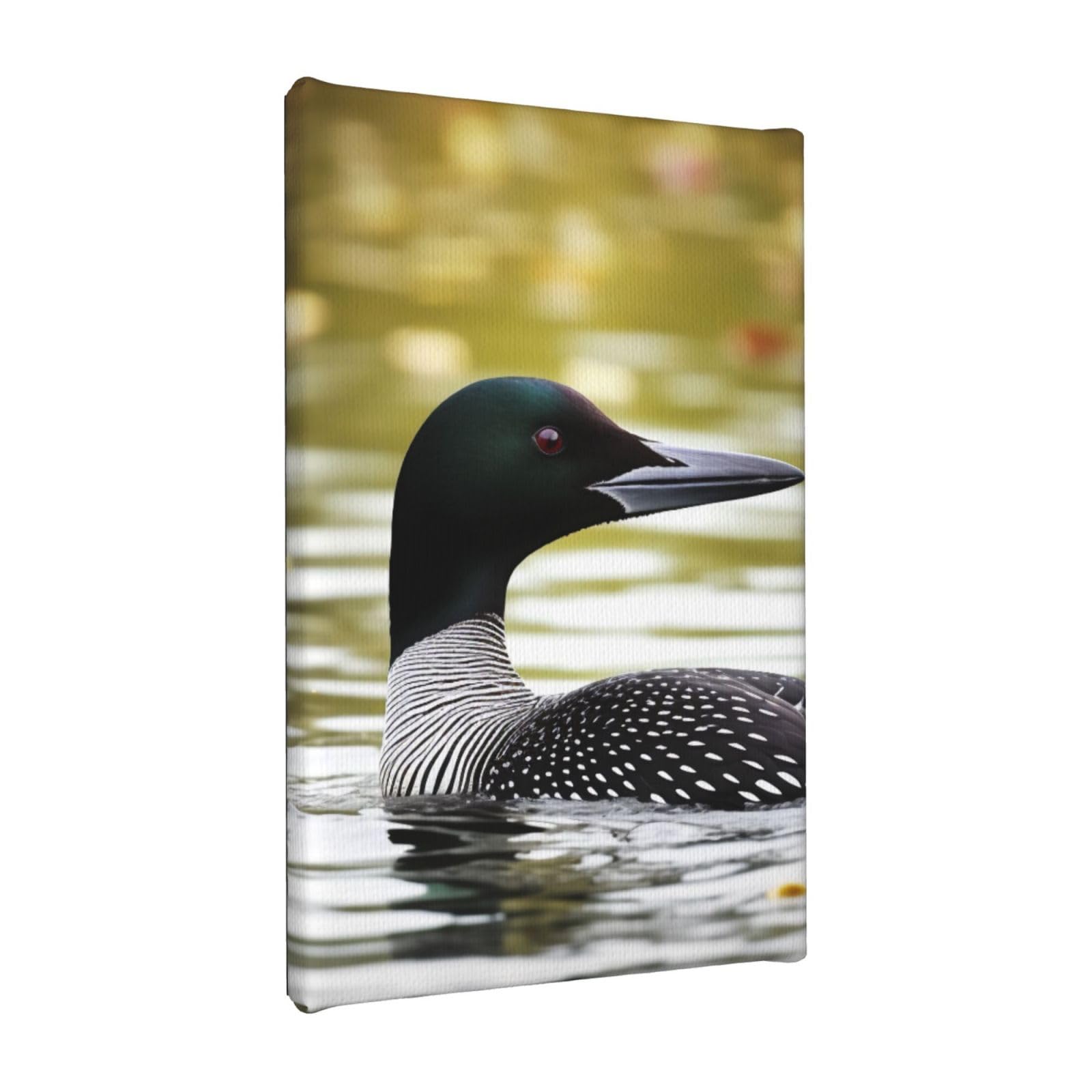 YKLJG Loon Nature Bird Printed Wall Art Canvas Painting 20x30 CM Wooden Framed Picture Painting Artwork Prints for Bedroom Kitchen Home Office Decor