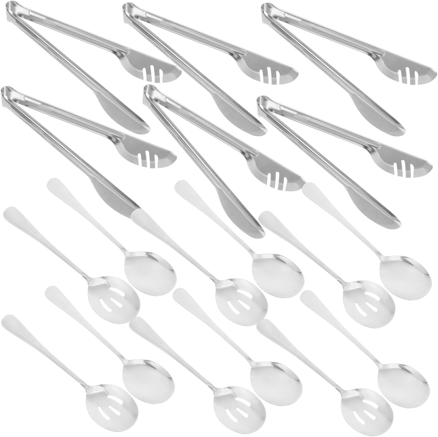 Zerodeko 18pcs Stainless Steel Serving Set Includes Buffet Spoons Slotted Spoons and Salad Tongs Utensils for Catering Parties and Kitchen Use