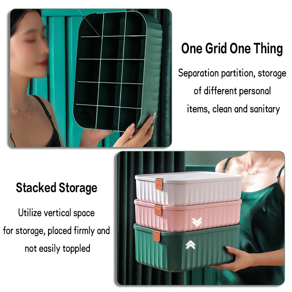 3 organizer per cassetti in plastica, organizer per biancheria intima con coperchio, impilabile, organizer per armadio, organizer per calzini, 10 griglie/15 griglie, organizer per calze e