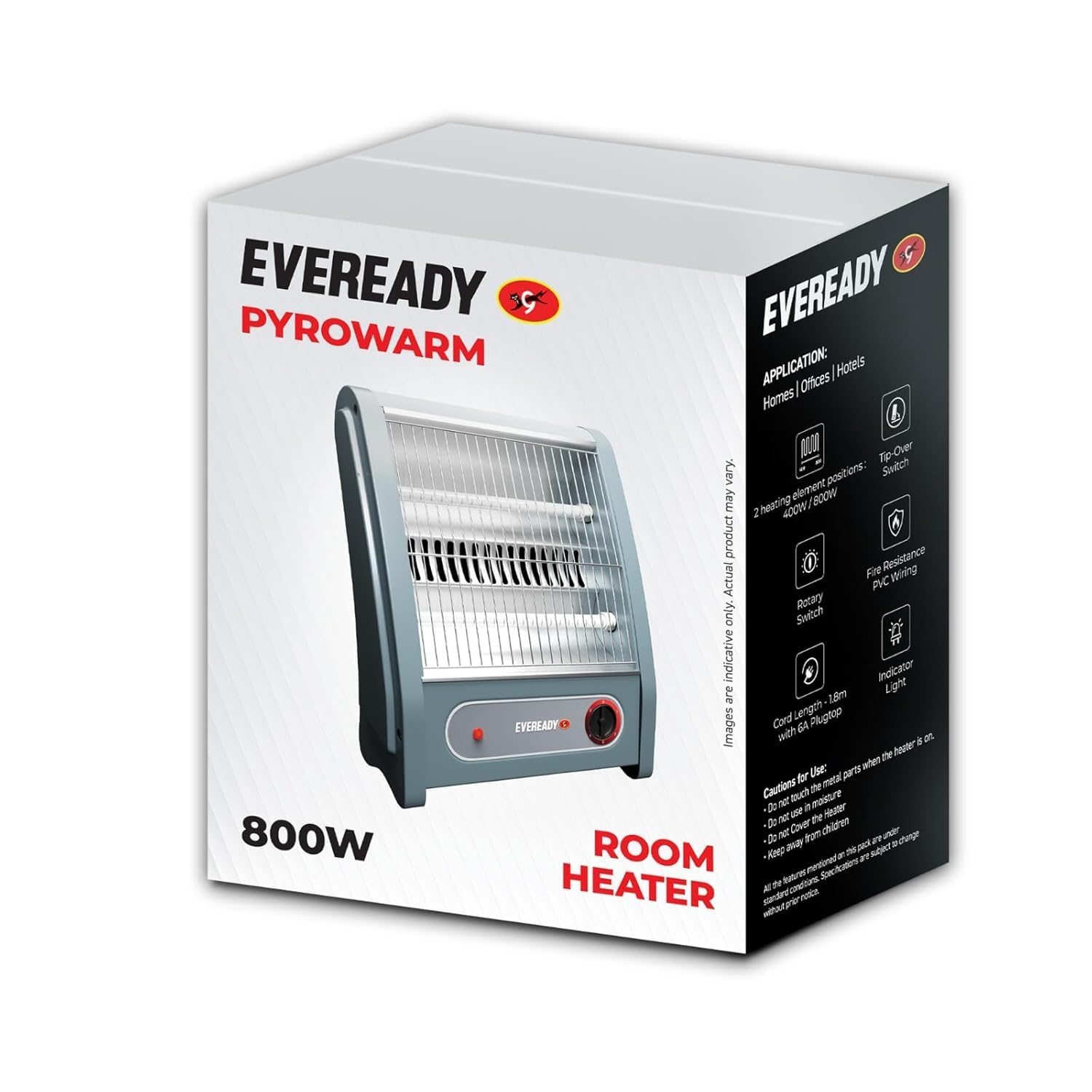 Eveready Pyrowarm 800W Quartz Room Heater with Dual Heating Elements, Tip-Over Protection, Fast Heating for Home & Office 1