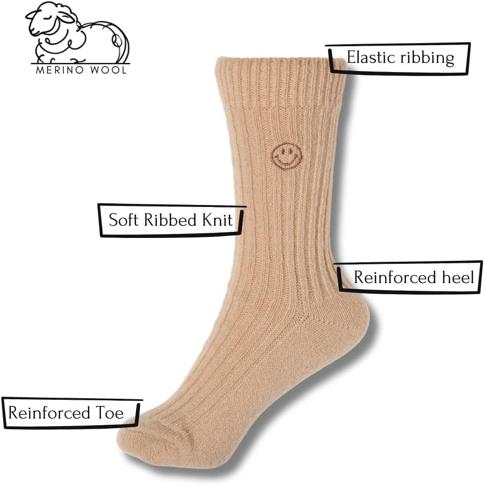 Merino Wool Socks for Women - Set in Gift Craft Box Ribbed Design, Soft & Breathable Sock for Hiking, Comfort Winter Socks