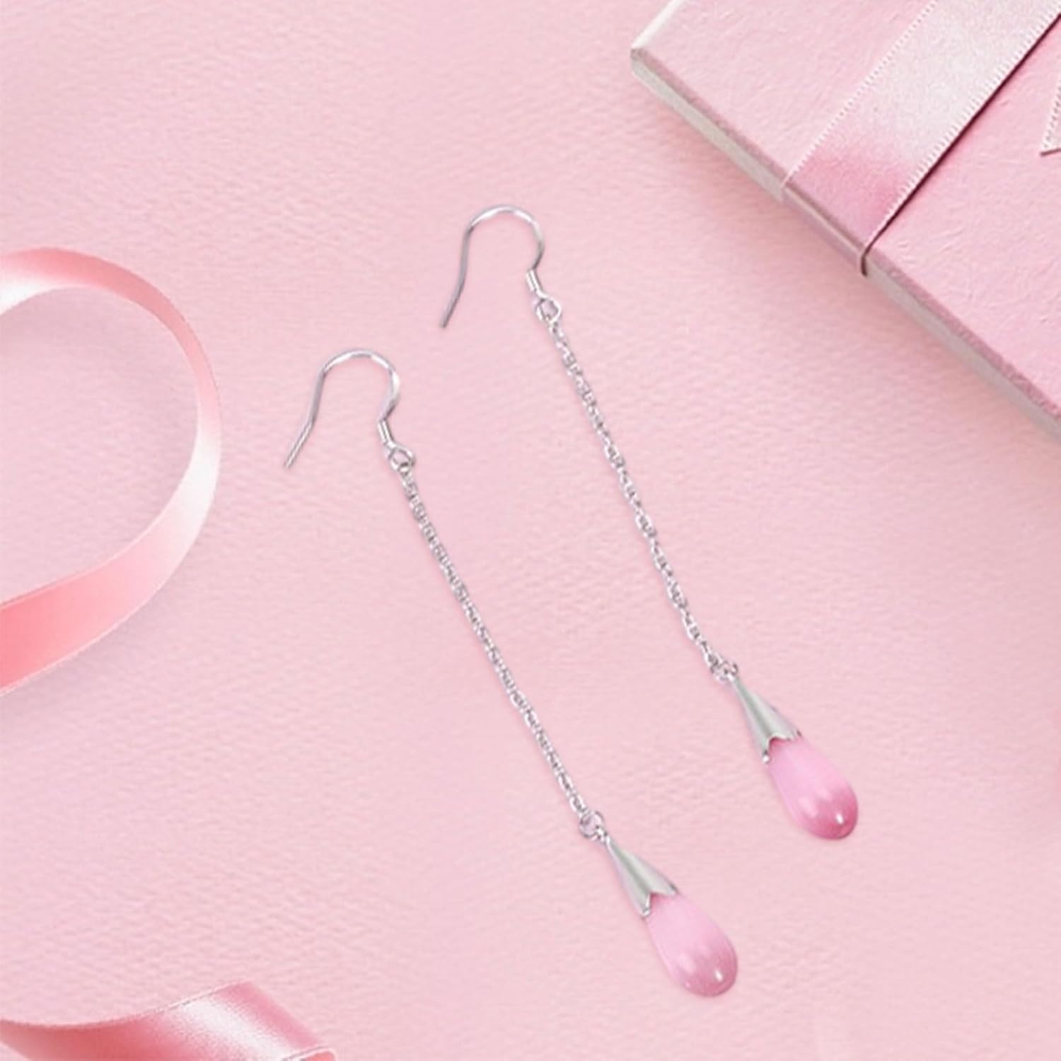 Natural Opal Drop Earrings in Sterling Silver - Image 3