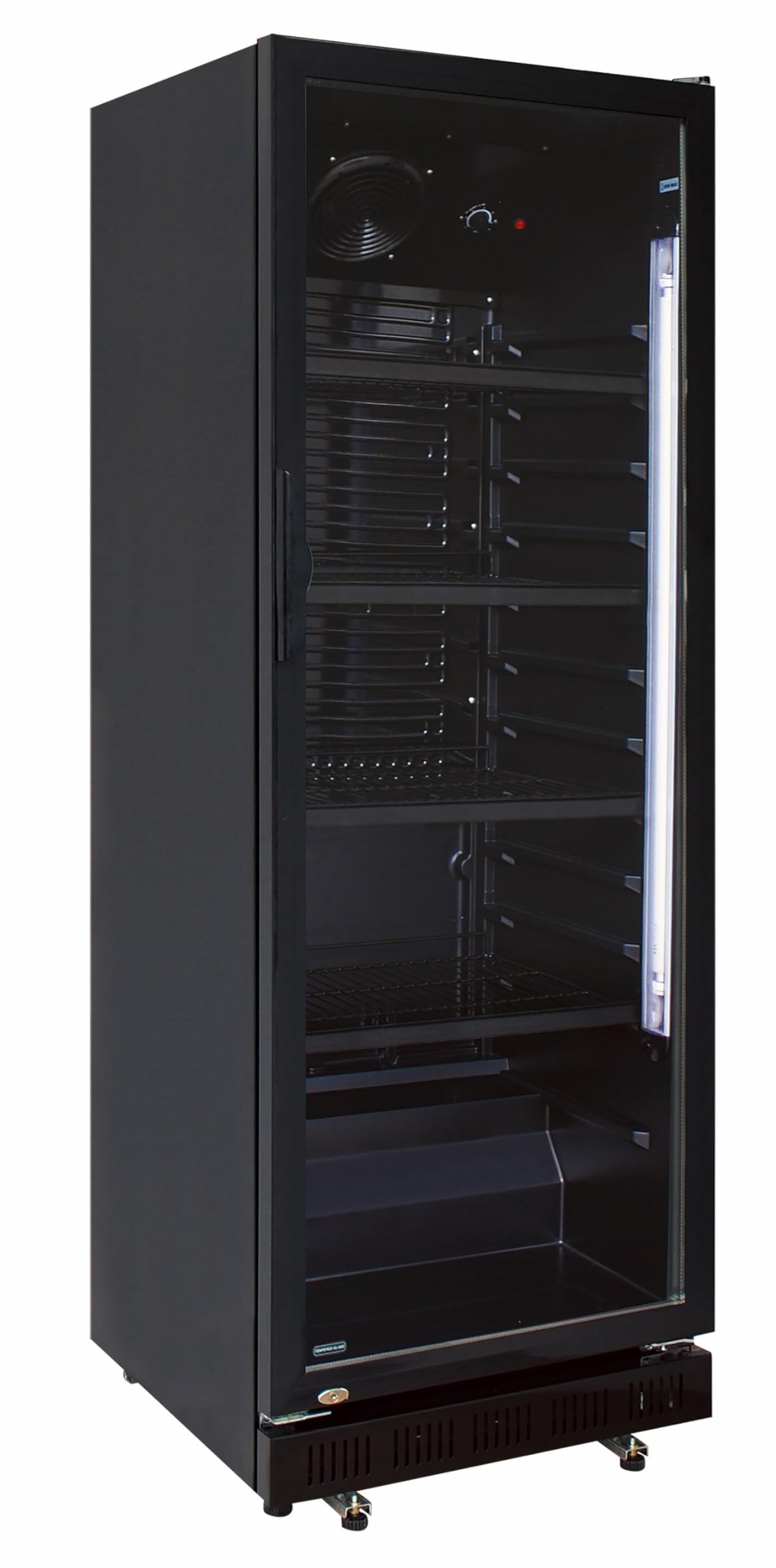 Getränkekühlschrank mit Glastür 310 L - Gewerbekühlschrank, Flaschenkühlschrank, schwarz mit LED Beleuchtung, ideal für Bierflaschen oder Dosen, Glastür mit ISO-Glas verstellbare Roste schwarz