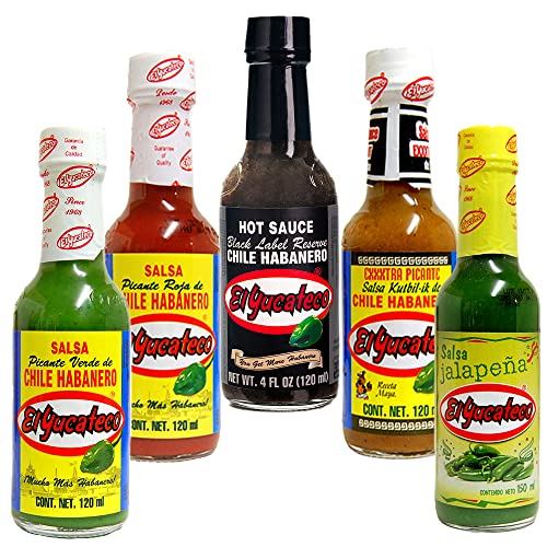 EL YUCATECO BIG FIVE HOT SAUCE KIT/Mexican Hot Sauce Selection of 5 Spicy Chilli Peppers Habanero Jalapeno Hot Sauce