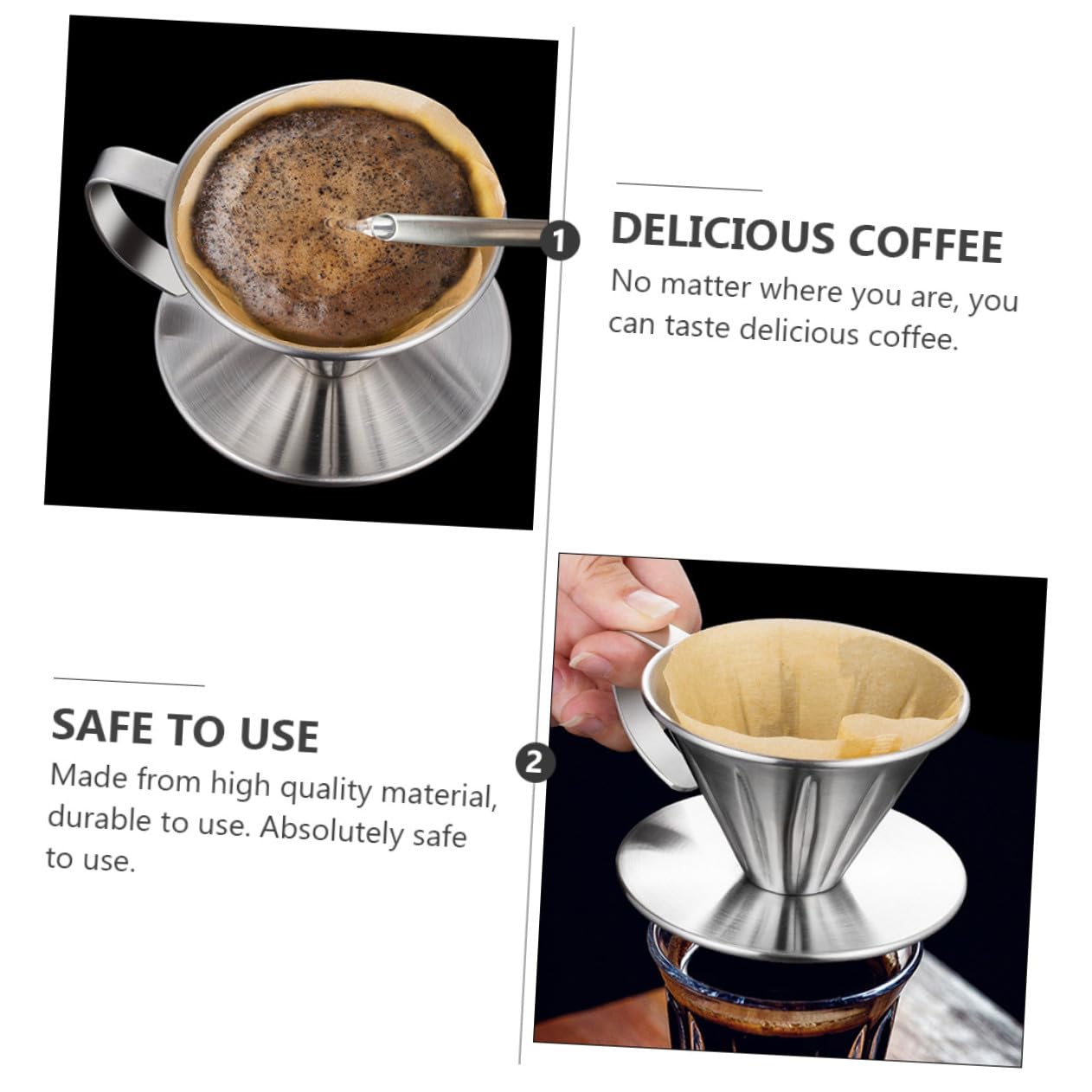 Filtro de Café Reutilizable de Acero Inoxidable con Mango Malla de Precisión para Filtrado Diseño Embudo para Vertido Rápido sin Duradero y Seguro para Uso Doméstico y Oficina