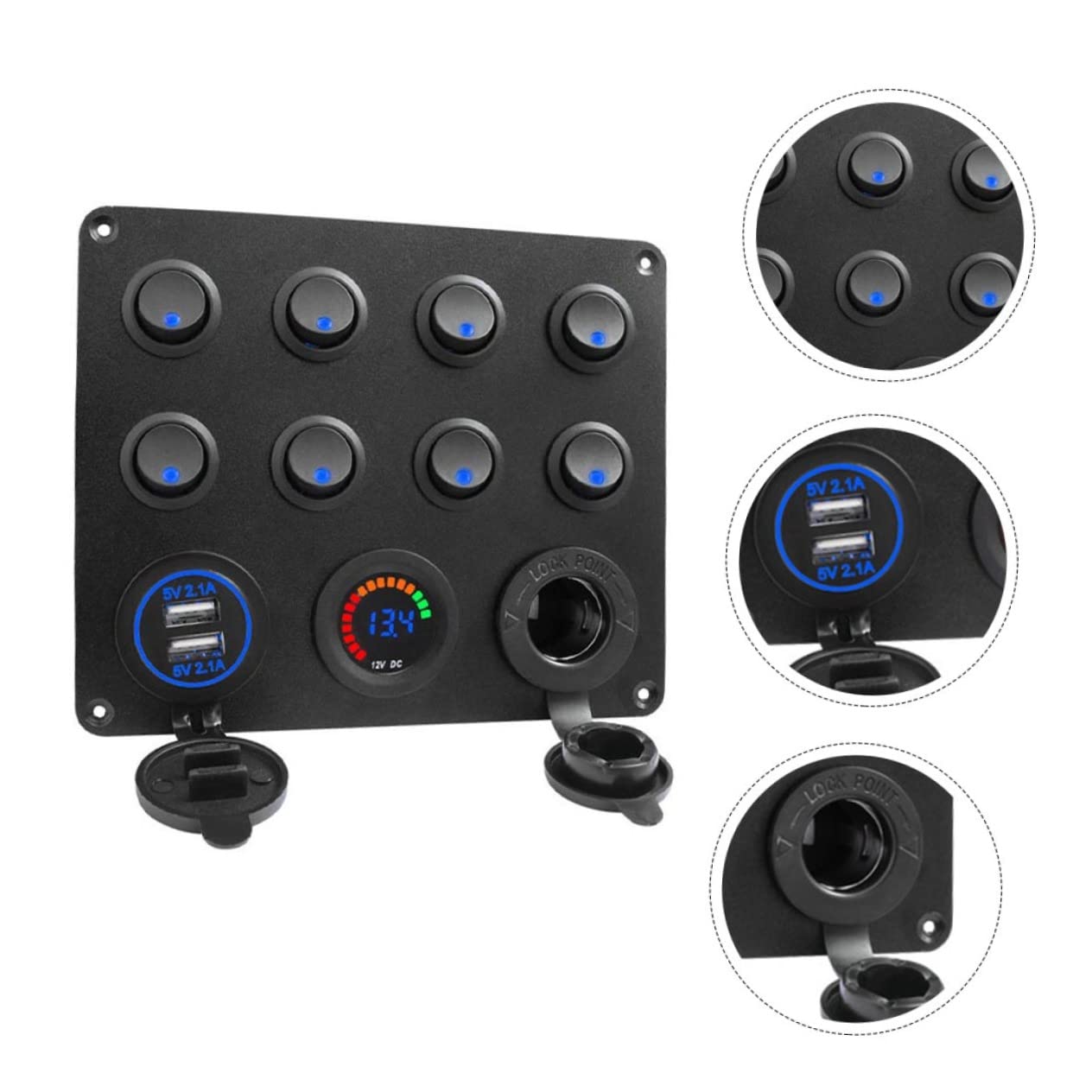 Pannello Di Sicurezza Impermeabile a 8 Pulsanti Voltmetro Doppia Porta Usb Per Camper Caricabatterie Da Auto 4.2a