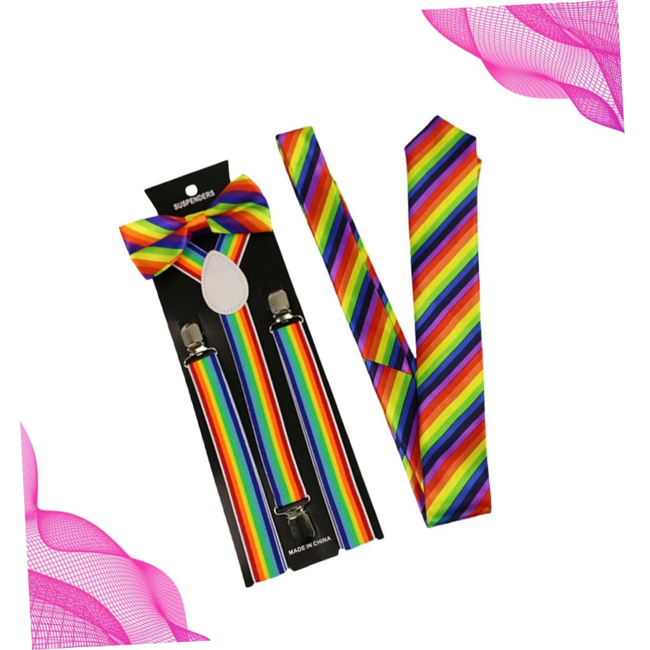 FOMIYES 3Pcs Colorful Suspender Bow Tie Rainbow Stripe Braces for Party Costumes Comfortable and Secure Fit for Trousers for Festive Occasions