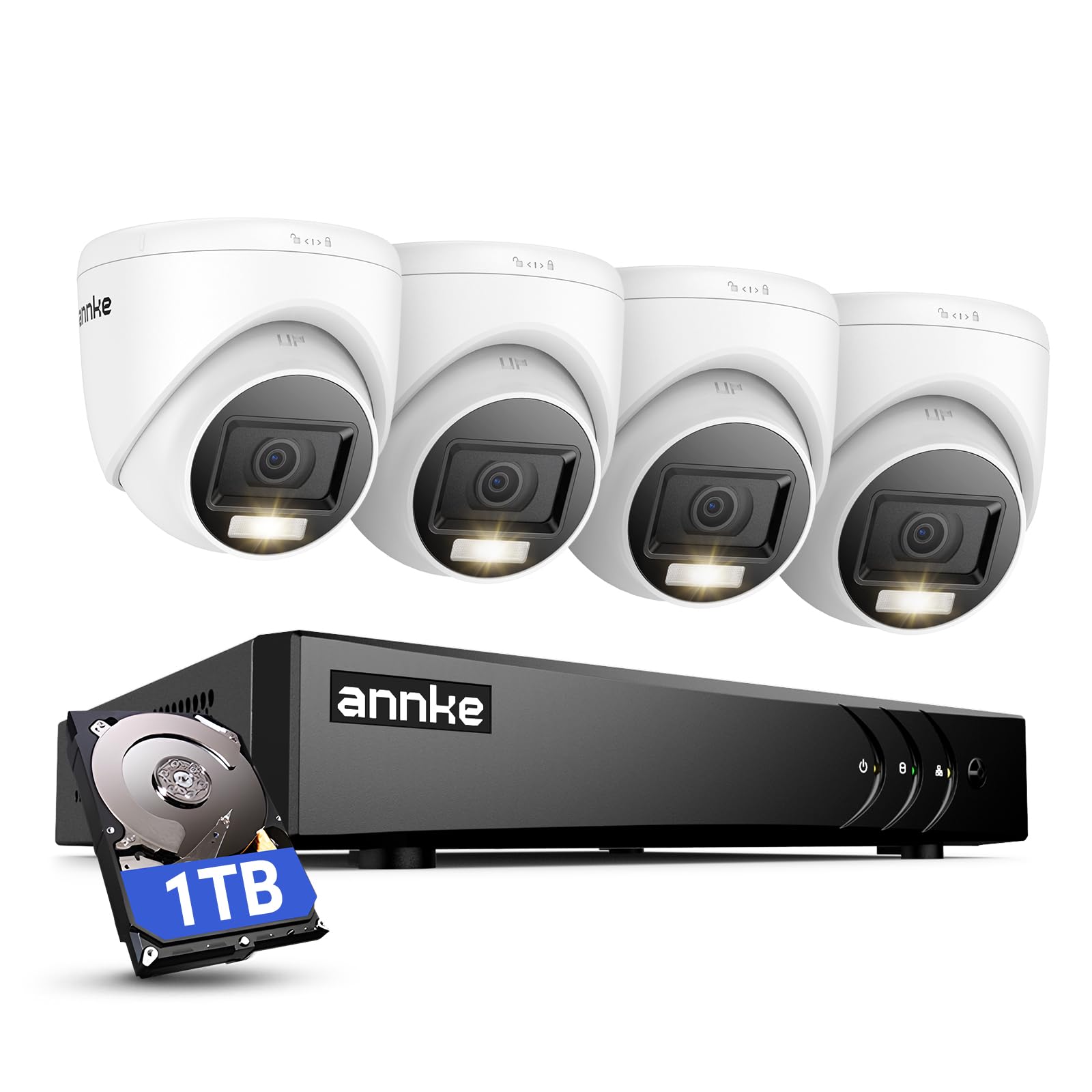 ANNKE 3K Lite 8 Canales DVR 5 en 1 con Detección de Personas y Vehiculos, 4X 1080p Kit Camaras de Vigilancia Exterior con Disco Duro 1TB, Visión Nocturna en Color, Grabación 24/7, IP67