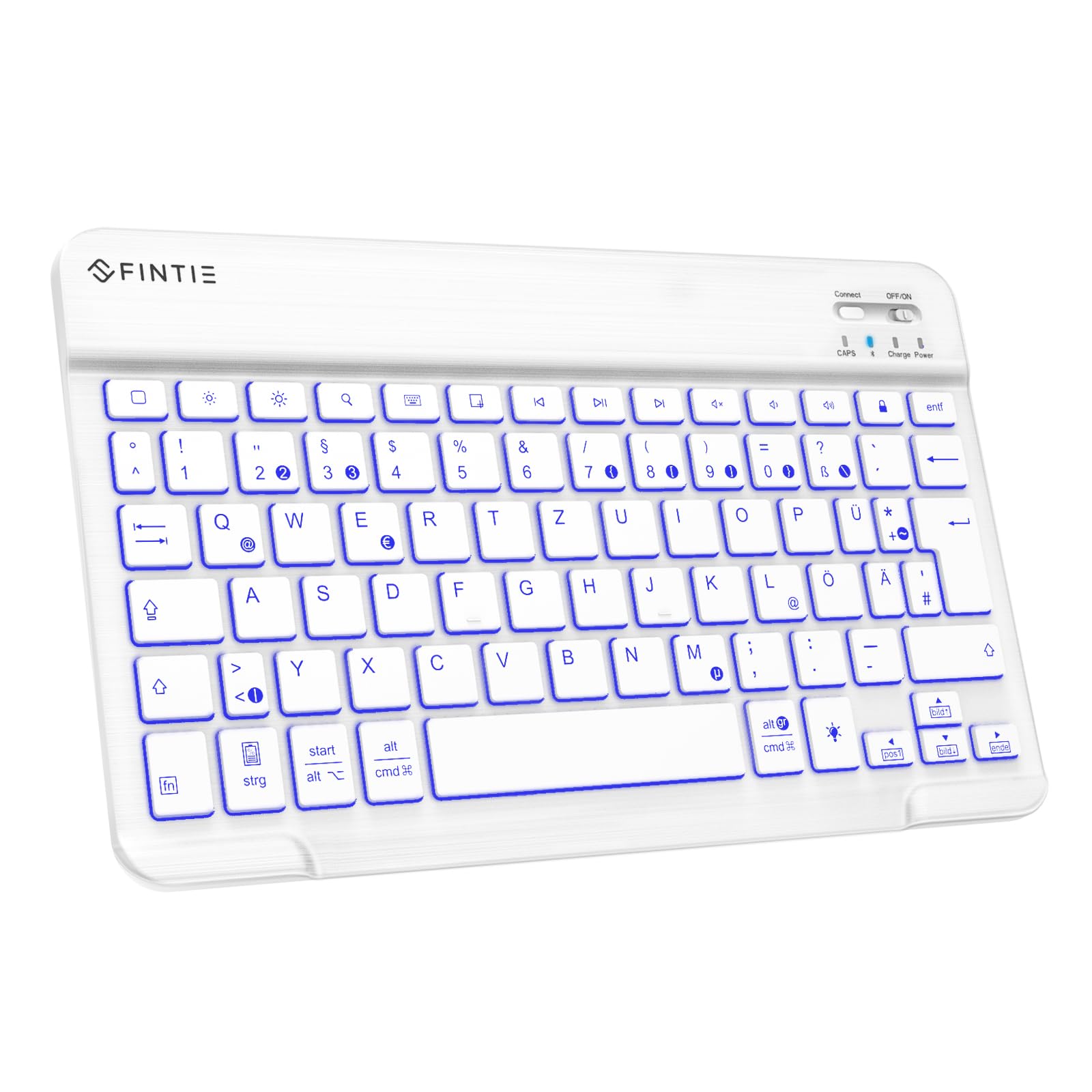 FINTIE Bluetooth Tastatur mit Hintergrundbeleuchtung in 7 Farben, Tablet Tastatur mit deutschem Layout QWERTZ für iPad/iPhone, Samsung/Xiaomi/Honor Pad (Kompatibel mit Windows, Android, IOS) Weiß
