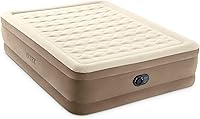 Intex Dura-Beam Deluxe Ultra Plush Queen Air Mattress: Fiber-Tech, Built-in Pump, 18in Height, 600lb Capacity