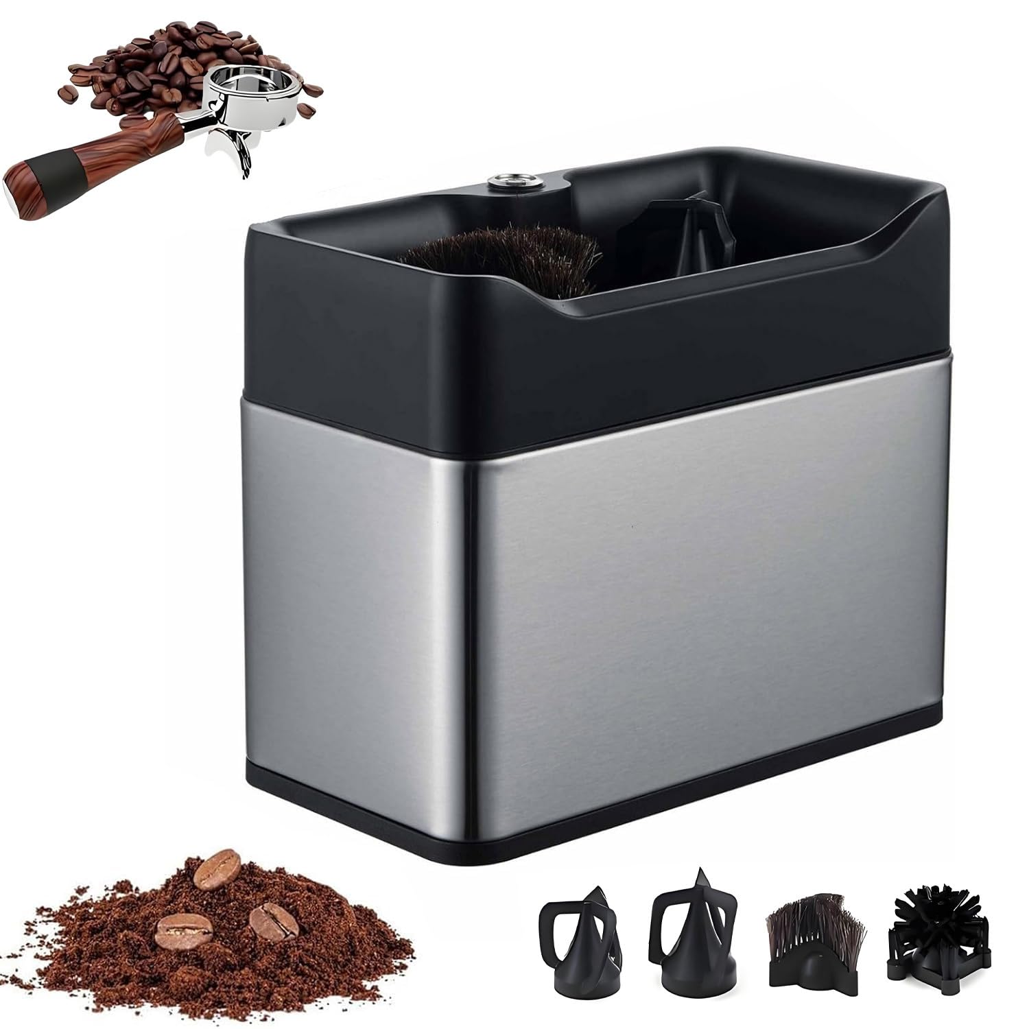 GLBMXDD Portafilter Cleaner Electric, 3L with 2 scrapers for 58mm Portafilters, Automatic Coffee Grounds Cleaning Machine, Perfect for kitchens, cafés, restaurants, or bars