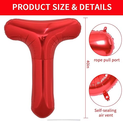 Miniatura 8 de TONIFUL Globos grandes de letras rojas brillantes de 40 pulgadas de la A a la Z, globos gigantes de papel de aluminio de helio de Mylar para fiesta