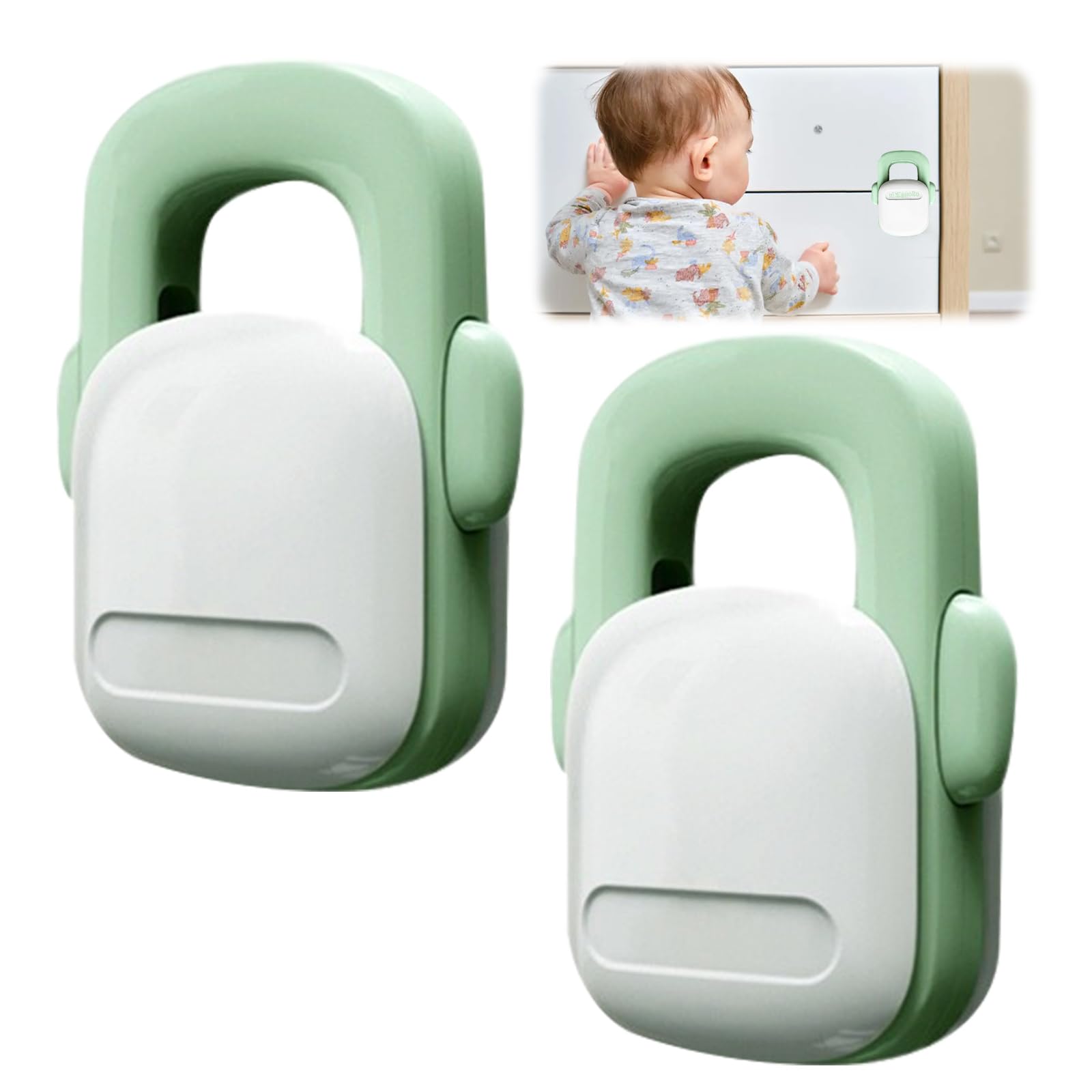 Child Safety Lock,Mengger 2 piece Child Safety Lock Cabinet,Baby Safety Locks,Child Safety Lock Oven No Drilling Required Selfadhesive Suitable for Drawers Bookshelves(Greenish White)