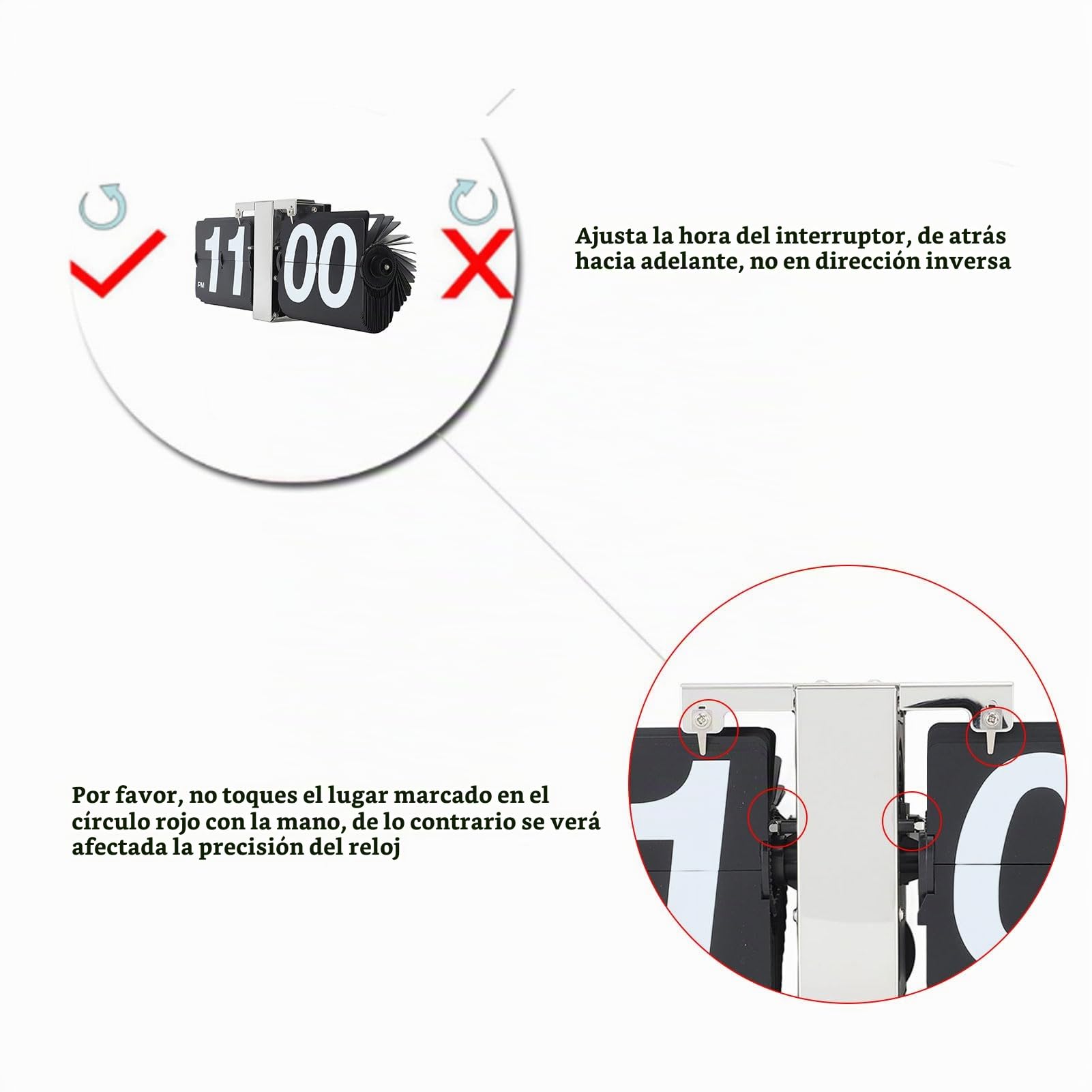 Flip Clock Digital, Reloj de Escritorio con Estante de Estilo Retro, Pantalla Digital Mecánica con Pilas, con Tarjetas Desmontables, Números Grandes, para Sala de Estar, (Black