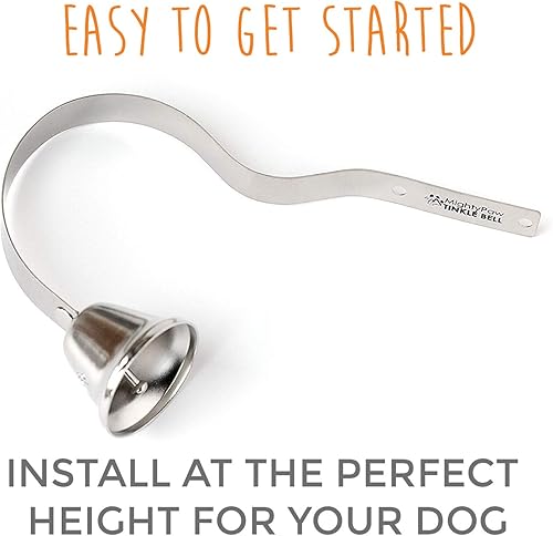 Miniatura 8 de Mighty Paw Timbre de metal para perro, campana duradera, sonido optimizado, incluye consejos de entrenamiento para timbre de perro, campana plateada