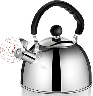Tea Kettle, 2 Quart Tea Kettle Stovetop, Stainless Steel Whistling Teakettle Tea Pots for Stove Top with Ergonomic Folding...