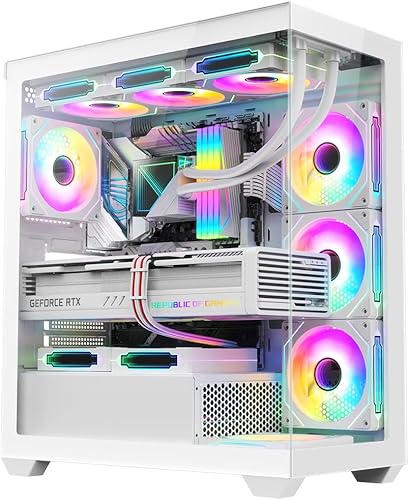RUIX OV603 ATX Mid-Tower Funda de PC, espaciosa funda para juegos de alto flujo de aire con 4 ventiladores PWM ARGB de 4.724 in, puertos USB 3.0 y