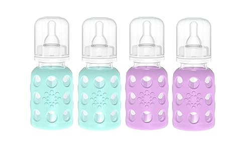 Lifefactory Biberones de vidrio con protección de silicona, paquete de 4, 4 onzas cada biberón (2 menta y 2 lavanda)