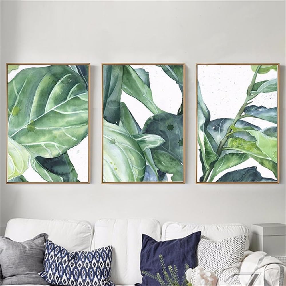 Wbyzac Multicolored Botanical Posters-Abstract Watercolor Leaves Wall Art Canvas Painting Green Plant Tropical Posters And Prints Picture Bedroom Kitchen Home Decoration-60 * 70Cm*3Pcs (No Frame)