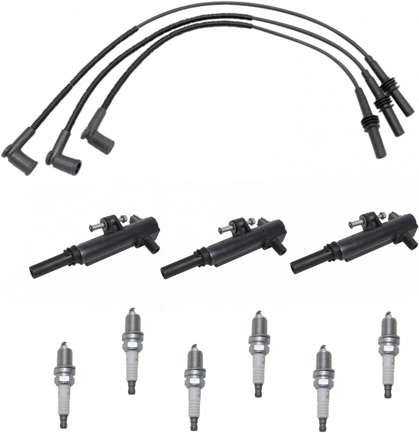 Ignition Kit Ignition Coil Spark Plugs Spark Plugs Wire Set Compatible with 09-11 Dodge 09-12 Jeep 09 Mitsubishi 11-12 Ram