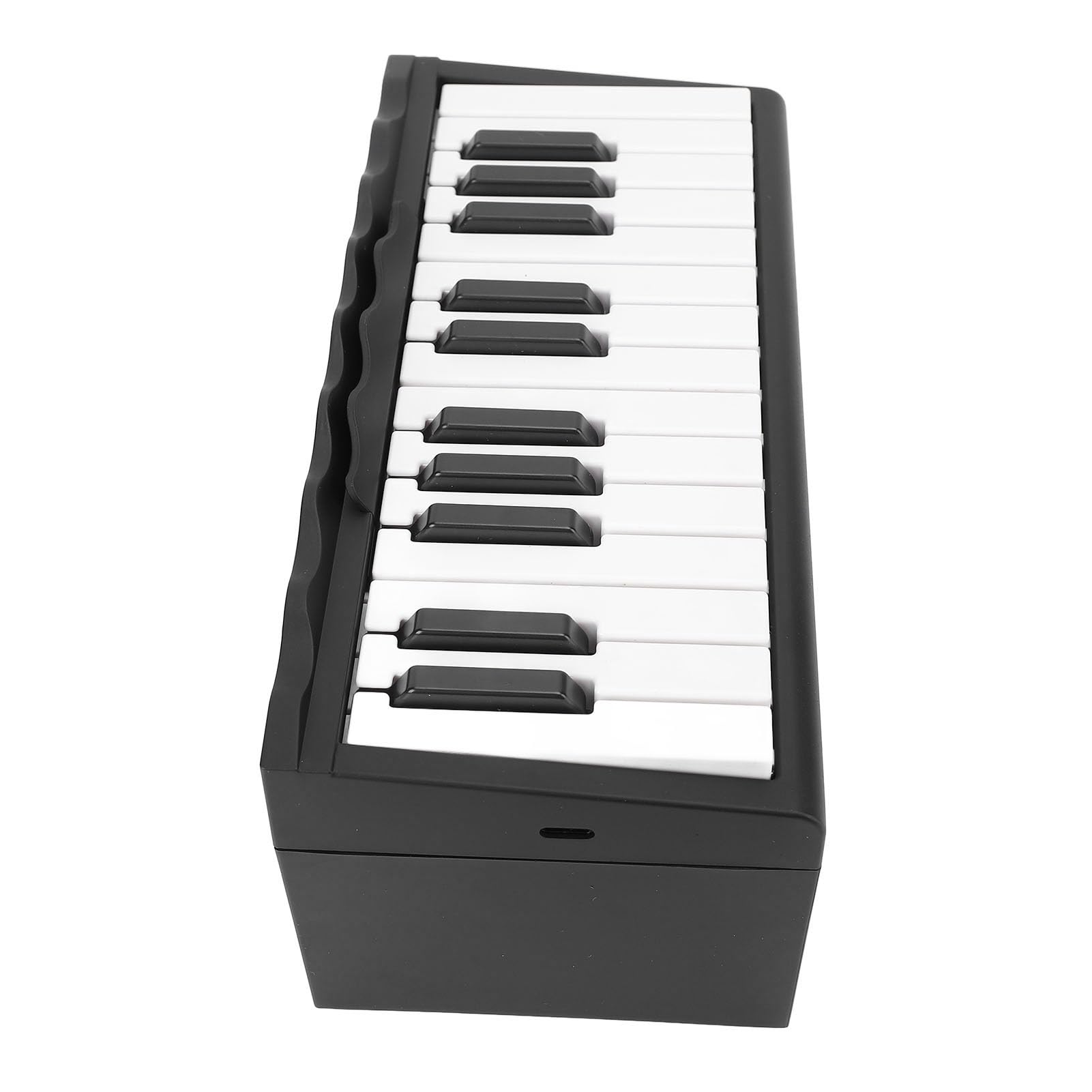 Klavierkalender, Handkurbel, 25 Tasten, Lautstärkeregelung, 1000 MAh, Wiederaufladbar, Spielbarer Klavierkalender, Klavier-Tischkalender mit 27 Karten für Schreibtisch, Büro, Zuhause (BLACK)