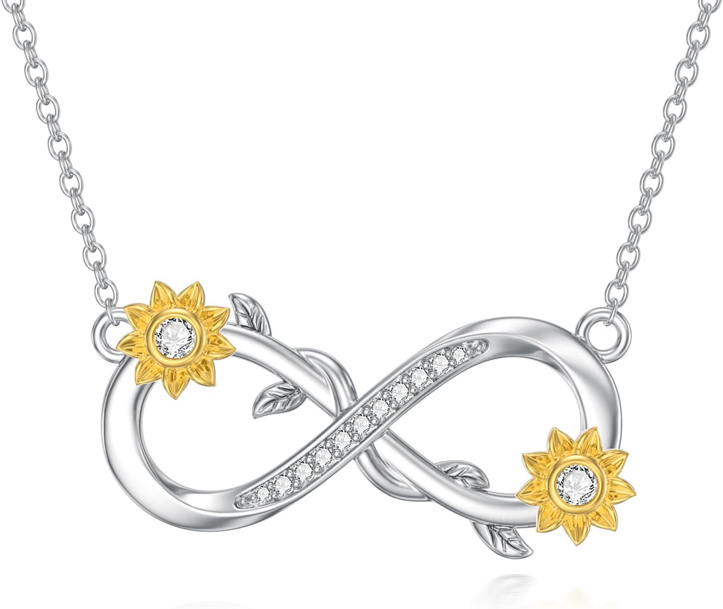 ZBA Natural Diamond Sunflower Gifts for Women, 18K Gold Plated Sterling Silver You Are My Sunshine Sunflower Necklace Fine Jewelry 18+2'' (Color F-G/Clarity I1-I2)