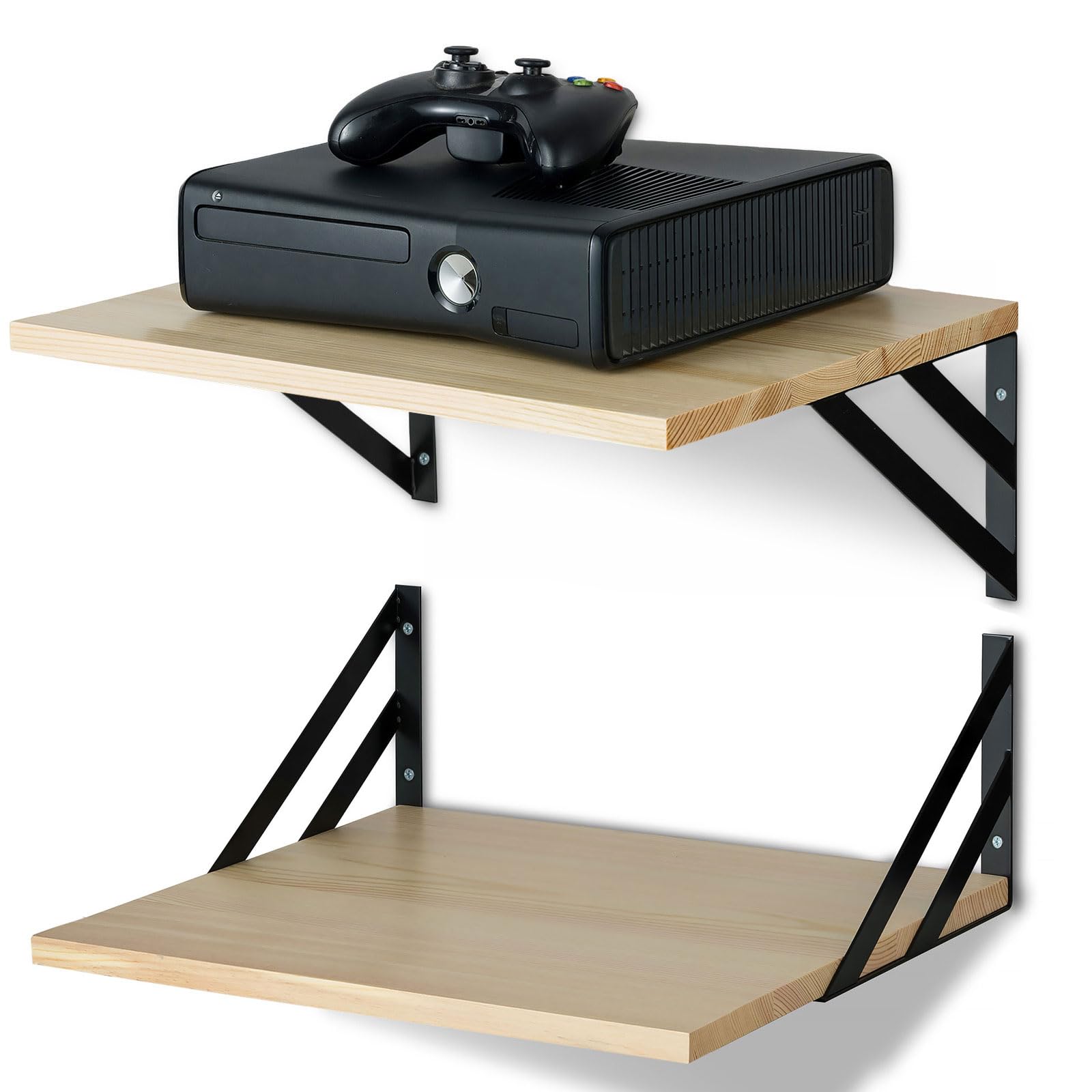 Walasis 12 Inch Deep Floating Shelves for Wall: Large Wood Wall-Mounted Storage Shelf for Bathroom Bedroom Kitchen Living (2 Sets, Natural Wood)