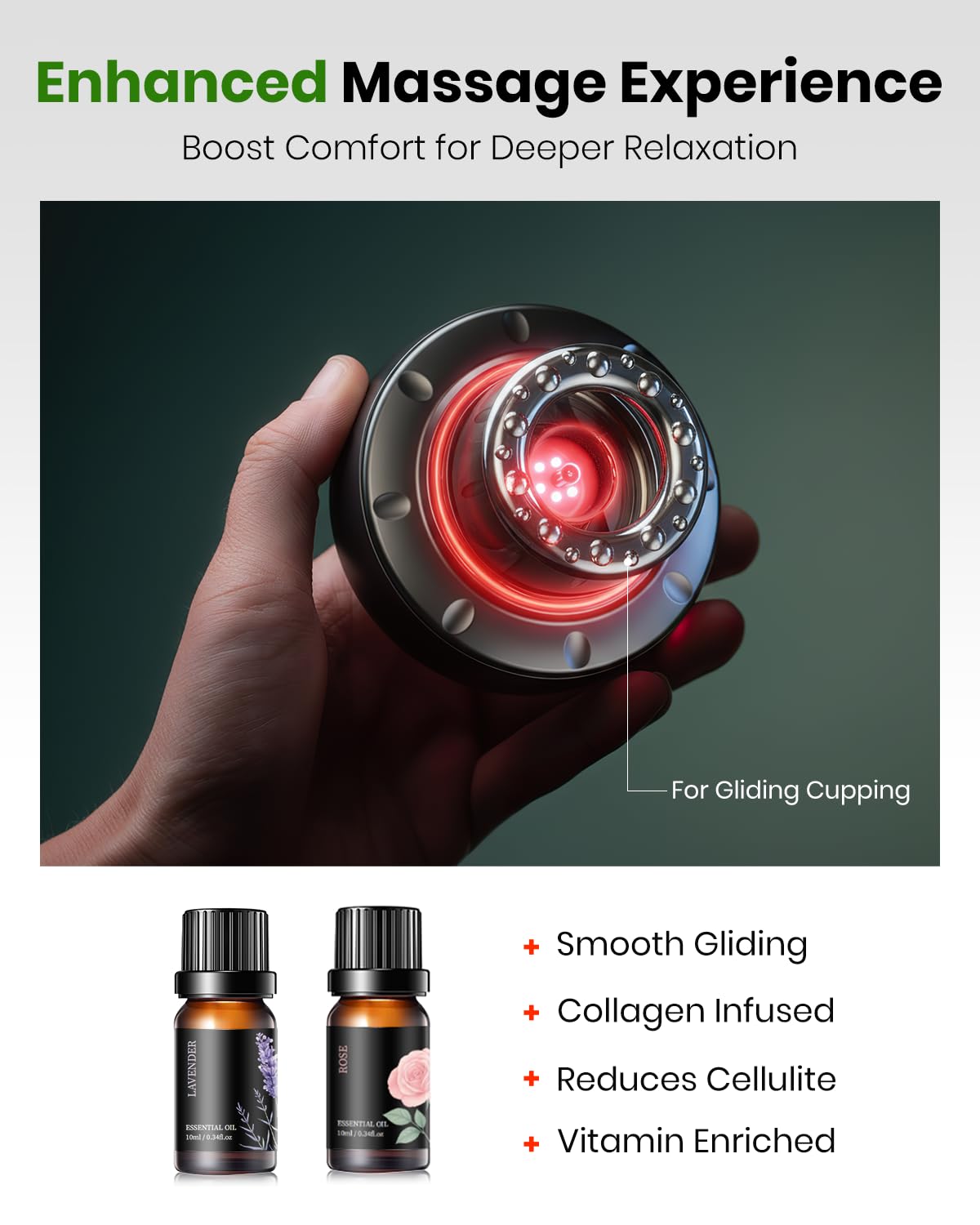 Set di 2 coppettazioni dinamiche intelligenti 5 in 1, dispositivo elettrico per coppettazione con luce rossa, massaggiatore riscaldato con aspirazione e calore a 12 livelli, macchina per coppettazione