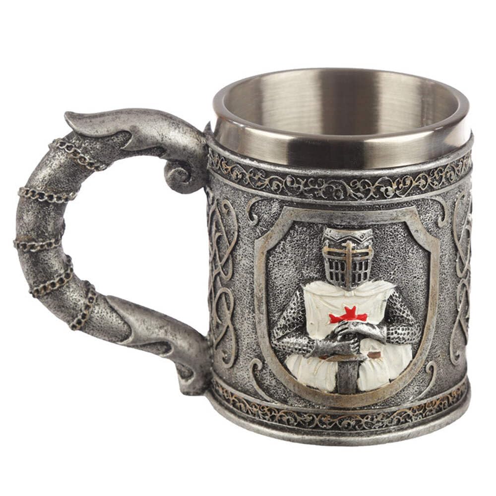 Puckator Jarra Decorativa de Caballero Cruzado, Vasos de Regalo de Cerveza para él, Taza vikinga, Regalos de Cuerno para Hombres, Cosas para Hombres, Taza de Metal, Jarra de Vidrio, Accesorios de