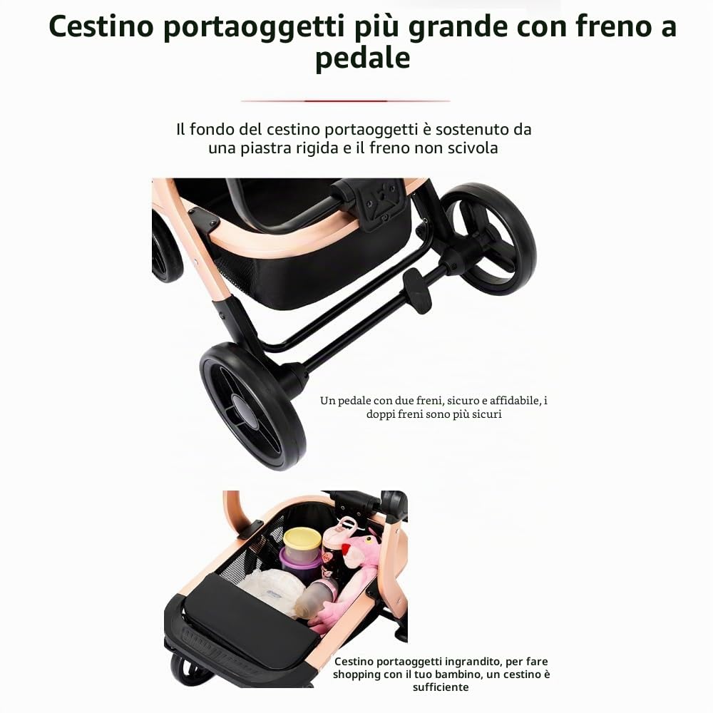 Trio Passeggino Pieghevole, Altezza Regolabile, Vista Panoramica, Bianco | Design innovativo, solido e sicuro. Include borsa mamma e marsupio inclusi nel set