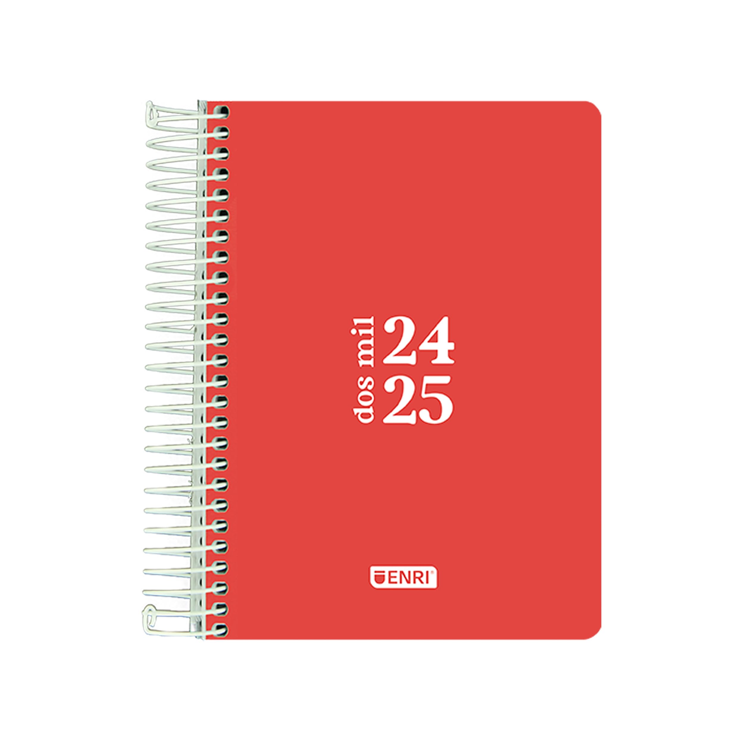 Enri, Agenda 2024 2025 Día Por Página, Tapa Plástico, 12x18 cm, Español, Color Rojo