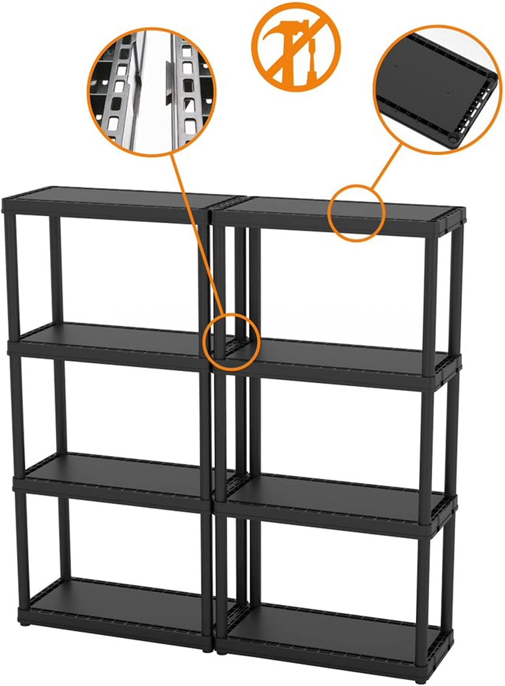 Gracious Living 48 Inch 4 Shelf Heavy Duty Light Weight Garage or Indoor Storage Unit Holds Up to 220 Pounds with Easy Assembly (2 Pack), Black : Home & Kitchen