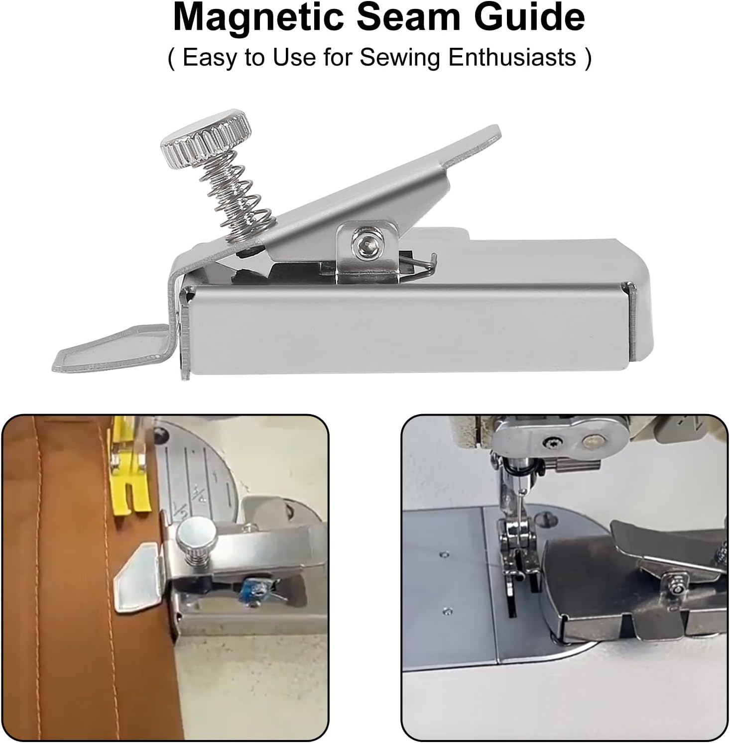 2Pcs Magnetic Seam Guide for Sewing Machine Sewing Guide Clips Secai Presser Foot Stainless Steel Hemmer Guide Sewing Ruler Universal Gauge Edge Locator Multi-Functional Sewing Supplies Accessories