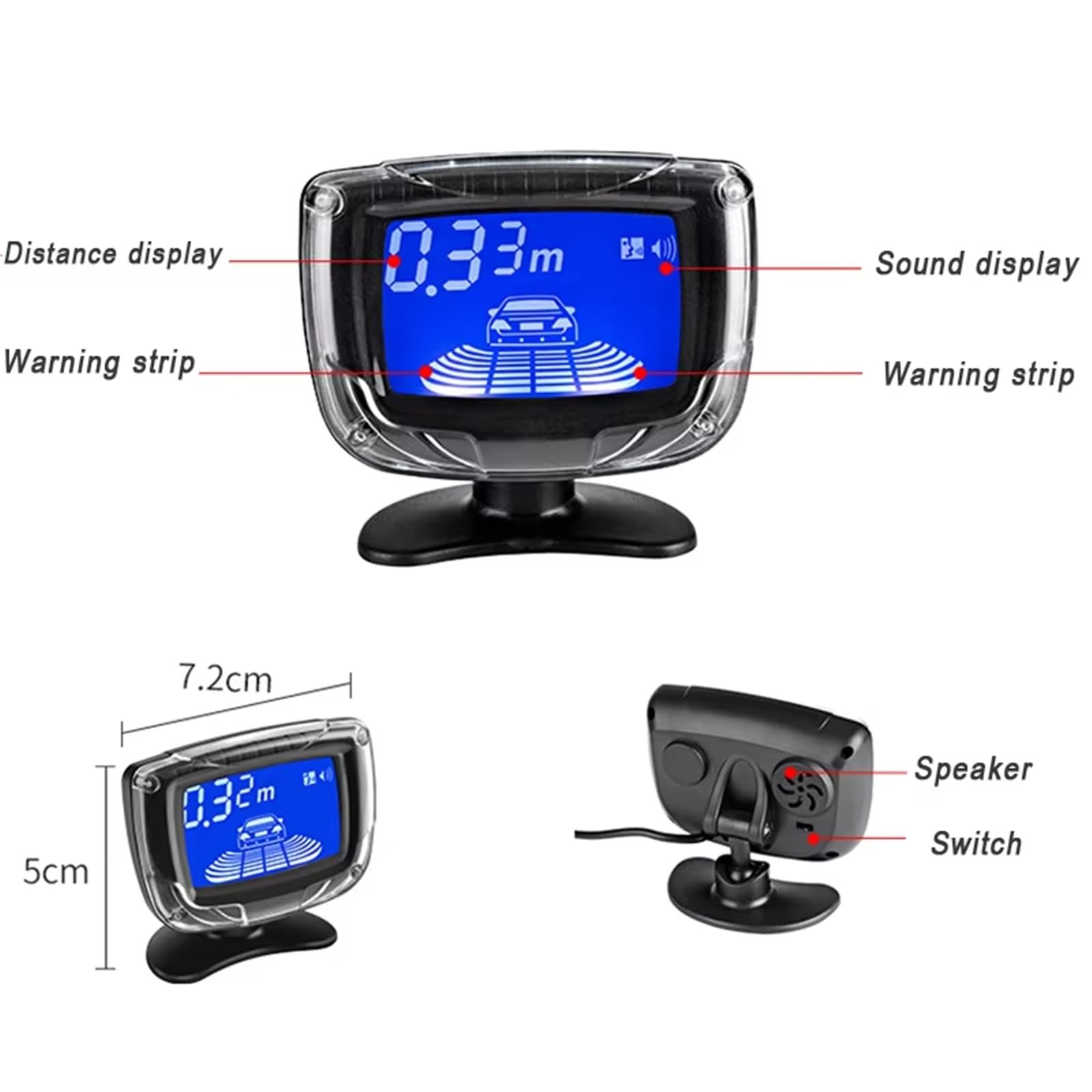 Sensore Parcheggio Auto Doppio Display LCD Elaborazione Centrale Interruttore Sensore Retromarcia Automatico 12 V Rilevatore Parcheggio Radar Monitor Di Retromarcia Sensore Retromarcia(WHITE)