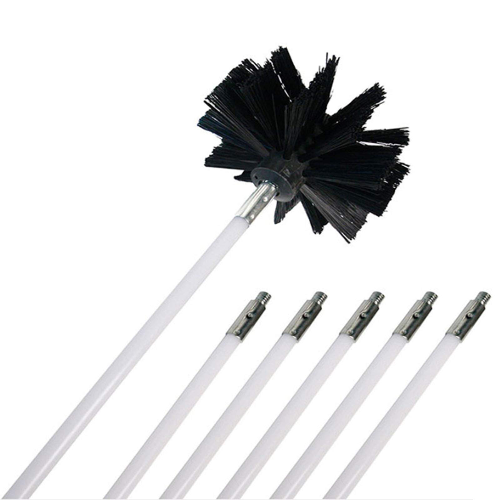 FAXIOAWA Rotierendes Schornsteinreinigungssystem-Set, Schornsteinfeger-Set mit flexiblen Nylonstäben zum Fegen von Schornsteinen, Kaminrohren, Herden, Dunstabzugshauben, 6 Stangen