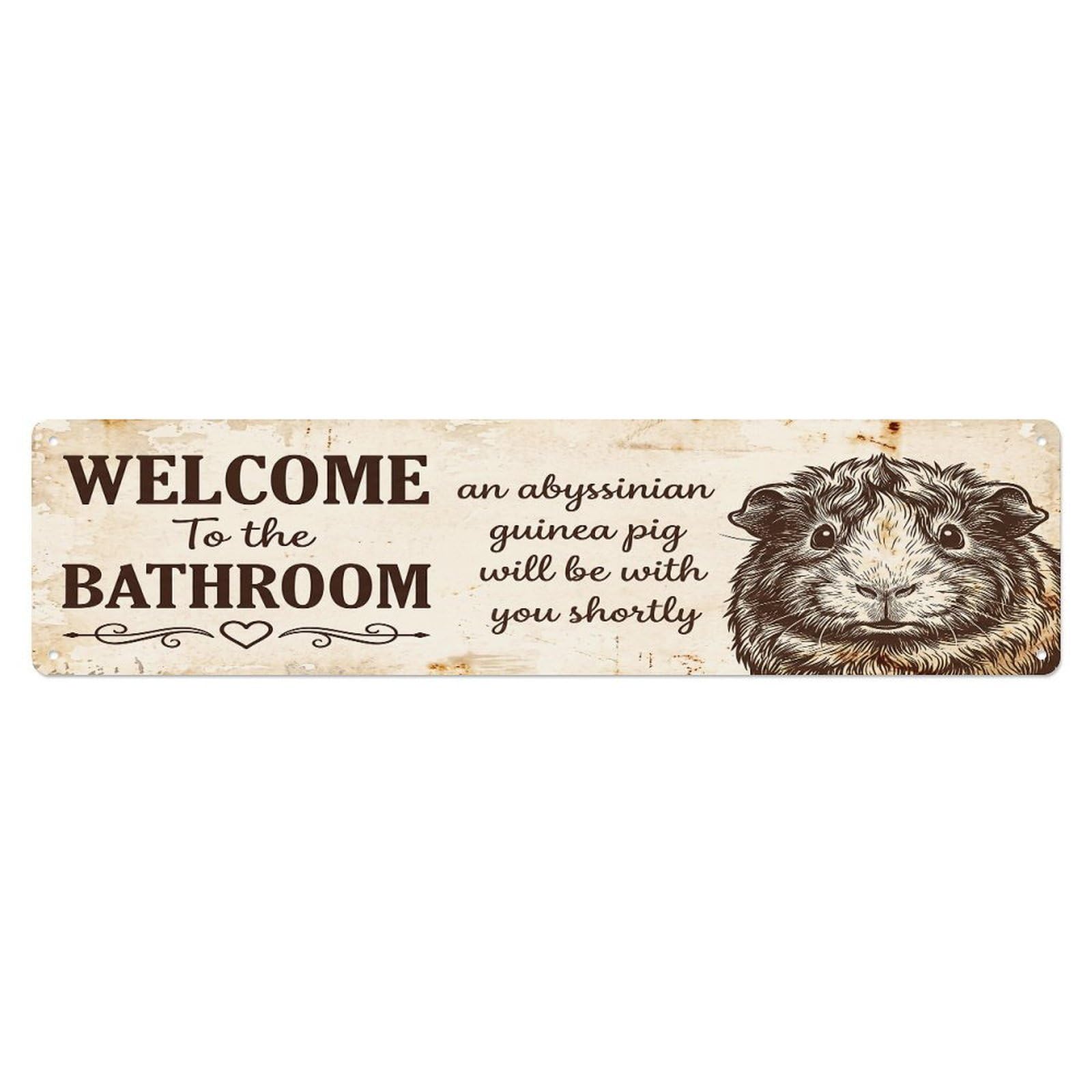 Vintage WELCOME To The BATHROOM Abyssinian Guinea Pig Metal Tin Sign