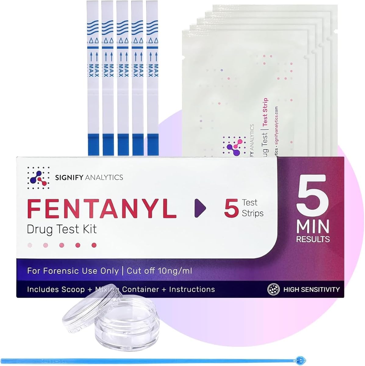 Signify Analytics Fentanyl Test Kit for Pills, Powders, and Liquids | Includes 5 Fentanyl Test Strips | Signify Analytics Ultra-Sensitive Fentanyl Test Strips for Drug Testing