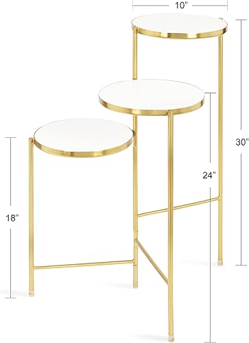 Miniatura 5 de Kate and Laurel Fields Modern - Soporte para plantas de tres niveles, blanco y dorado, 10 x 10 x 30 pulgadas, maceta decorativa de madera y metal