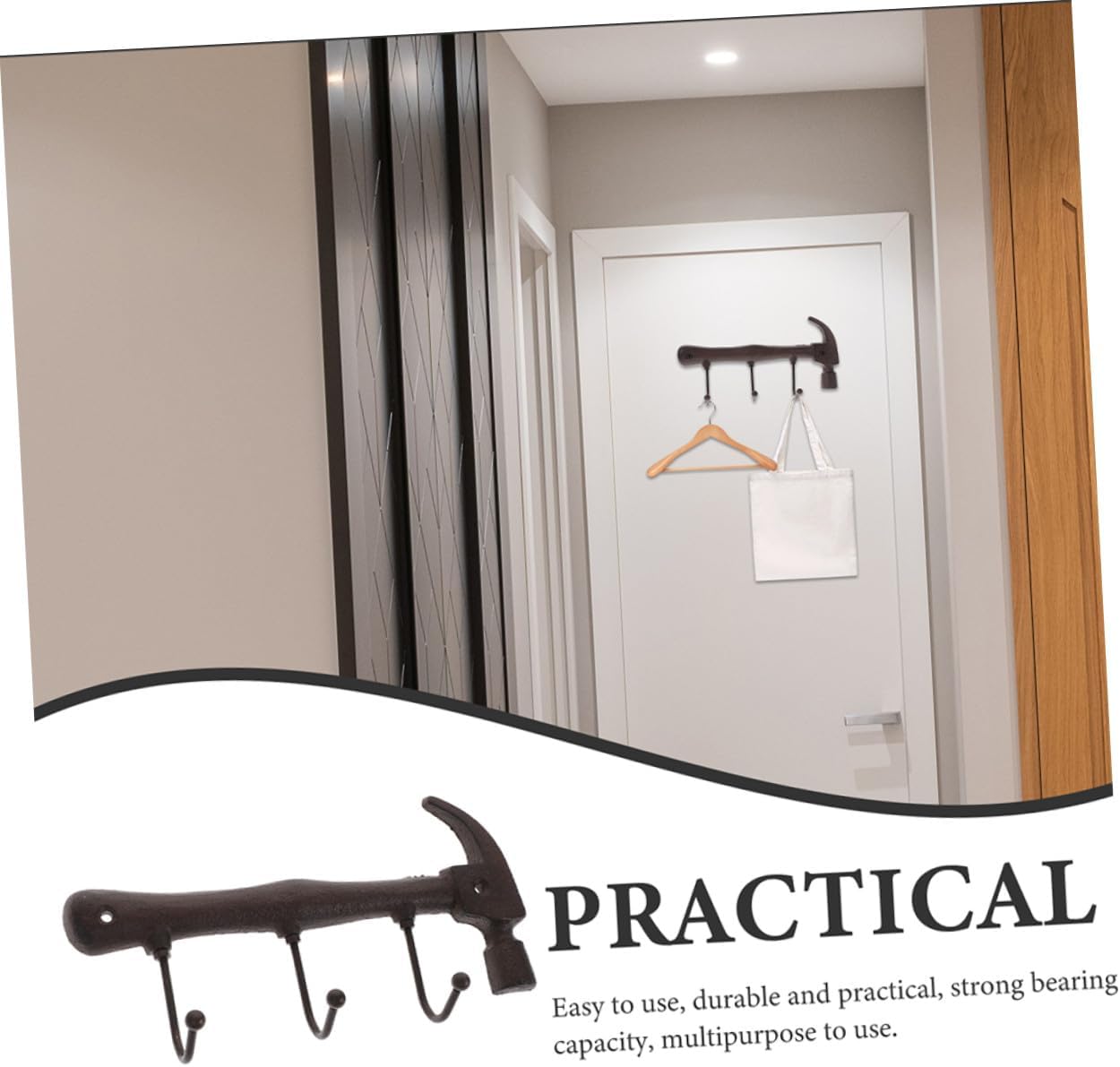 Vintage Hammer Shape Wall Hook 2pcs Heavy Duty Cast Iron Coat Rack Retro Metal Hanger with Screws for Home Entryway Bathroom Organization