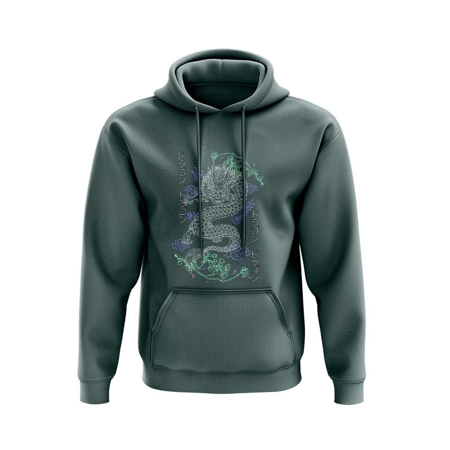 Smartypants Unisex Green Japanese Elemental Dragon Hoodie - Japan Symbol Protective Powerful Anime Blessing Haiku Fashion Clothing Creature Adults Pullover Sweatshirt Presents Gifts (Large, )